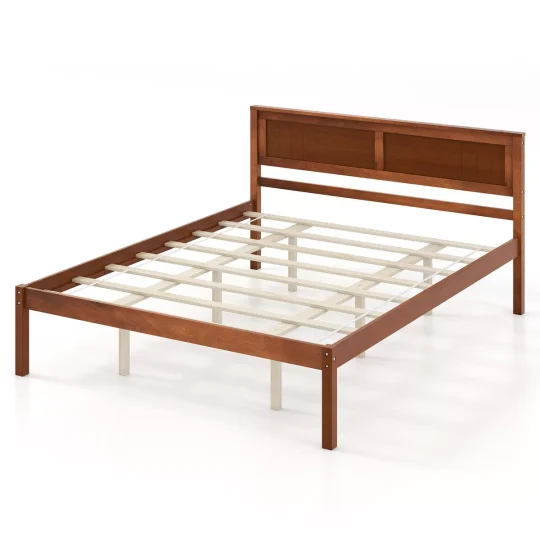 Costway Full/Queen/Twin Size Wooden Platform Bed Frame with Headboard Mattress Foundation Walnut