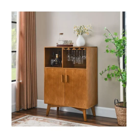 Wine Cabinet With Wine Glass Rack And Wine Rack And Adjustable Shelves, Kitchen Coffee Bar Cabinet, For Home Farmhouse Dining Room