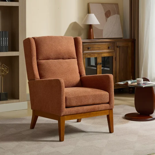 26.18"W Modern Upholstered Accent Chair, High Back Reading Chair, Armchair Club Chair with Wood Legs - ModernLuxe
