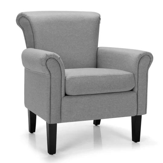 Modern Upholstered Fabric Accent Chair w/ Rubber Wood Legs Dark Gray