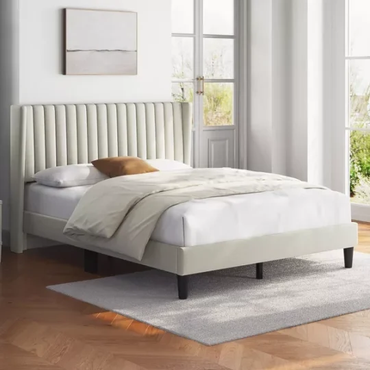 Upholstered Bed Frame with Wing Side - 图片 2