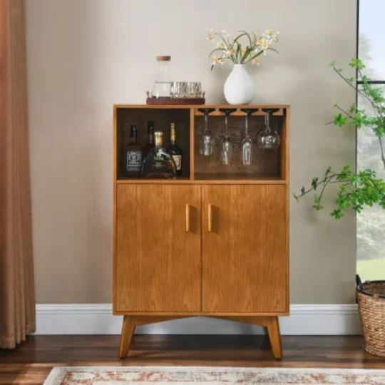Wine Cabinet With Wine Glass Rack And Wine Rack And Adjustable Shelves, Kitchen Coffee Bar Cabinet, For Home Farmhouse Dining Room - 图片 2