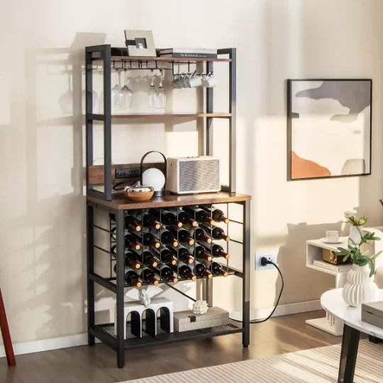 Costway Wine Bar Cabinet with 4 Tier Storage Shelves Glass Holders Bottle Racks Industrial - 图片 2