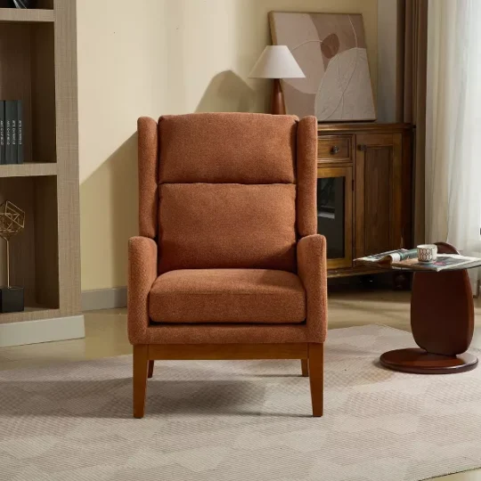 26.18"W Modern Upholstered Accent Chair, High Back Reading Chair, Armchair Club Chair with Wood Legs - ModernLuxe - 图片 2