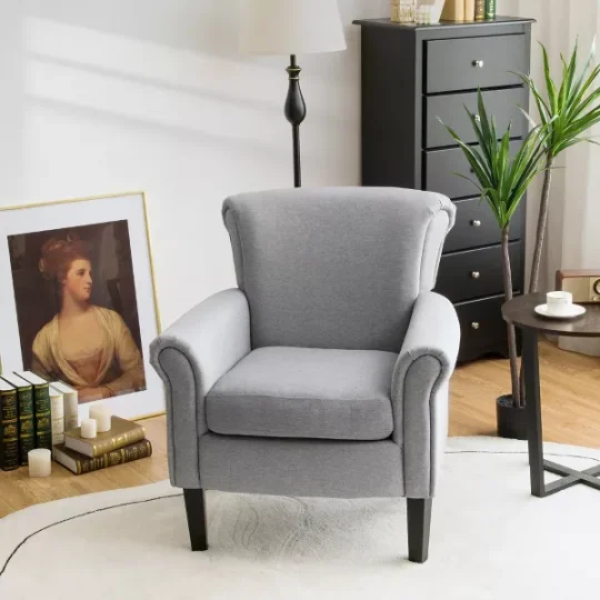 Modern Upholstered Fabric Accent Chair w/ Rubber Wood Legs Dark Gray - 图片 2