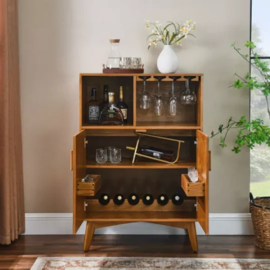 Wine Cabinet With Wine Glass Rack And Wine Rack And Adjustable Shelves, Kitchen Coffee Bar Cabinet, For Home Farmhouse Dining Room - 图片 3