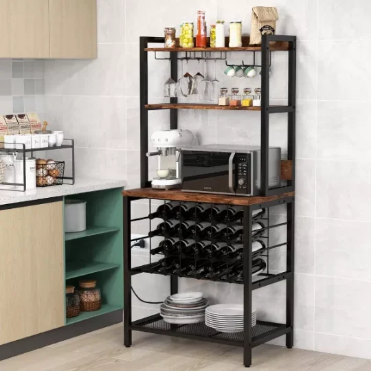 Costway Wine Bar Cabinet with 4 Tier Storage Shelves Glass Holders Bottle Racks Industrial - 图片 3