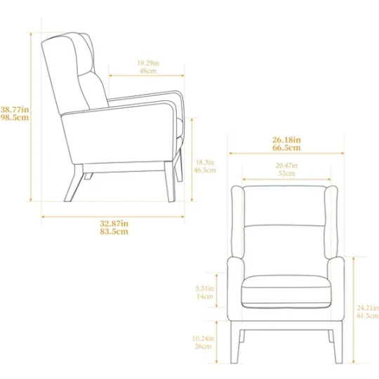 26.18"W Modern Upholstered Accent Chair, High Back Reading Chair, Armchair Club Chair with Wood Legs - ModernLuxe - 图片 3