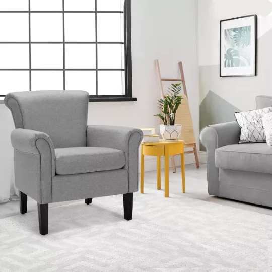 Modern Upholstered Fabric Accent Chair w/ Rubber Wood Legs Dark Gray - 图片 3