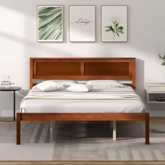 Costway Full/Queen/Twin Size Wooden Platform Bed Frame with Headboard Mattress Foundation Walnut - 图片 3