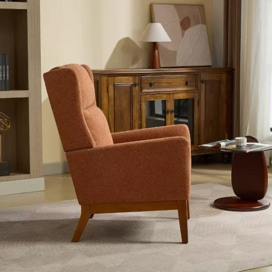 26.18"W Modern Upholstered Accent Chair, High Back Reading Chair, Armchair Club Chair with Wood Legs - ModernLuxe - 图片 4
