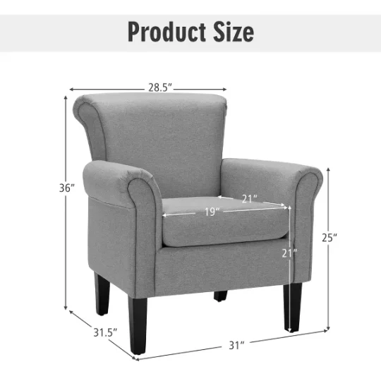 Modern Upholstered Fabric Accent Chair w/ Rubber Wood Legs Dark Gray - 图片 4